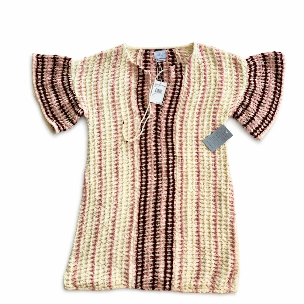Saylor Allirra Open Stitch Knit Shift Minidress PINK S Coverup Dress Nwt